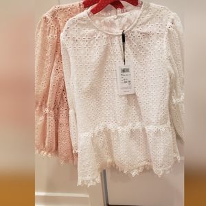Reiss Girls Pink & White Eyelet Blouse